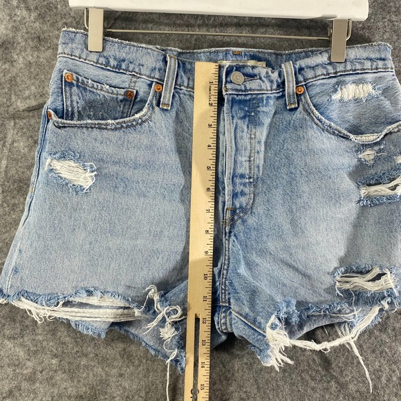 Levis Wedgie Short 31 Light Blue Denim High Rise Distressed Jean Cutoff - Picture 10 of 16